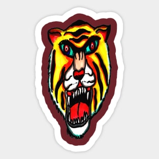 Psychadelic Fierce Tiger Head Design Tattoo Sticker